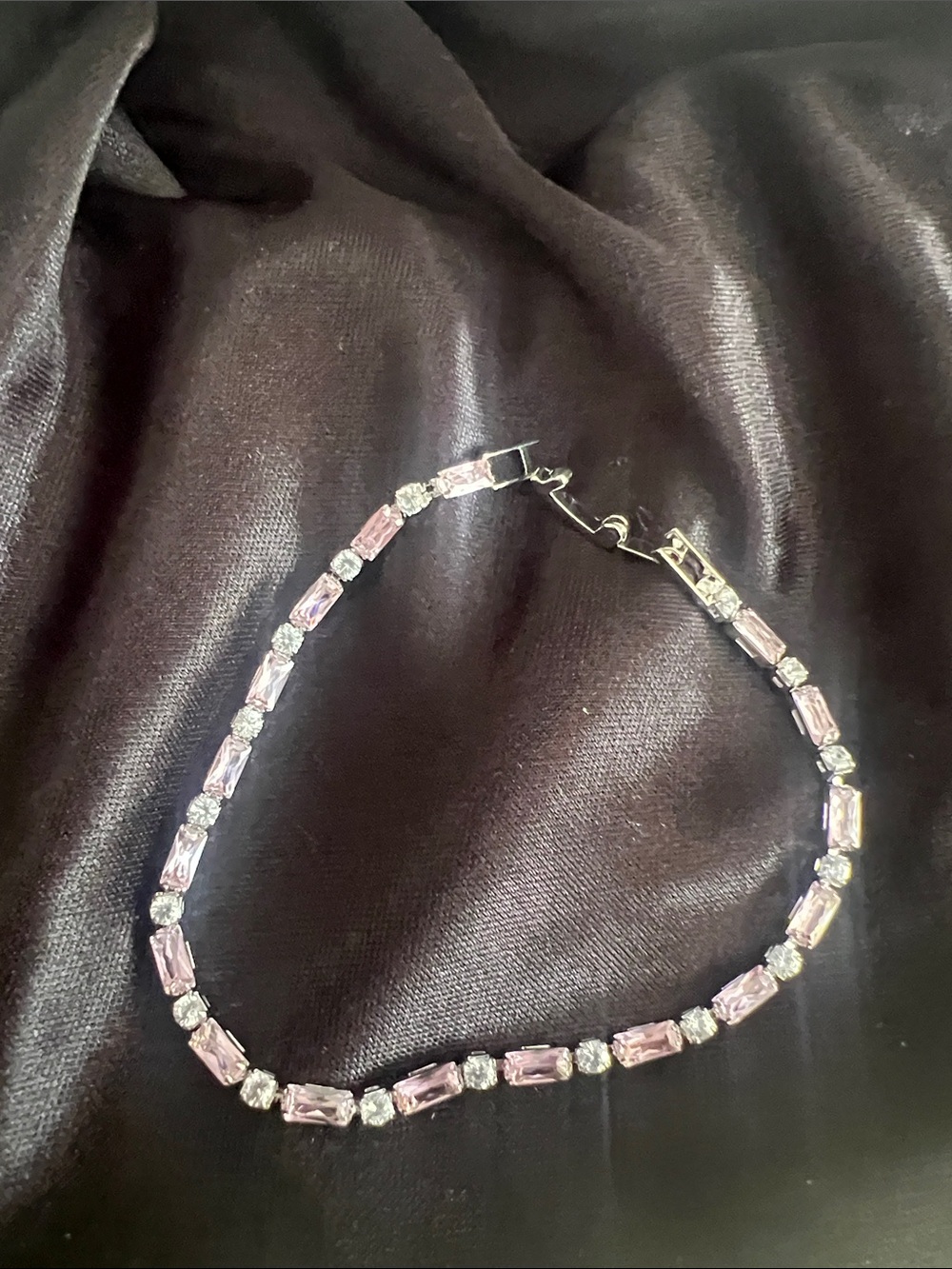 Silver Tennis Bracelet with Light Pink Stones